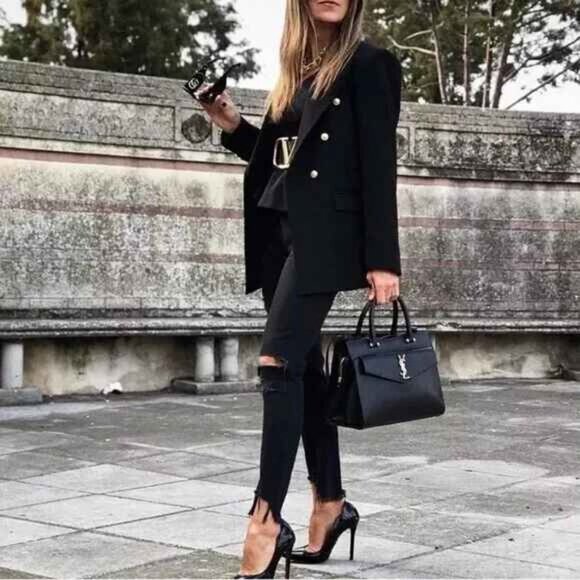 New ZARA TAILORED DOUBLE BREASTED BLAZER Black | Size Large - Picture 3 of 16